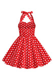 Licou Robe rouge vintage à pois pour filles avec arc