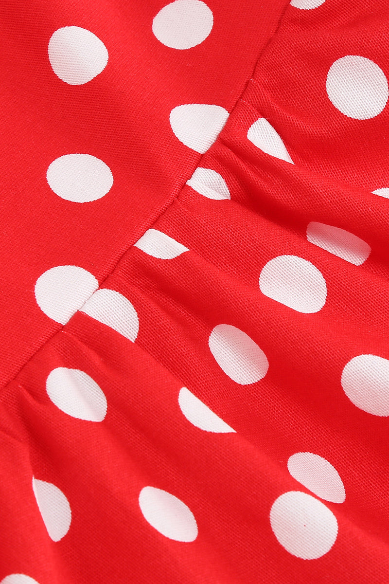 Charger l&#39;image dans la galerie, Licou Robe rouge vintage à pois pour filles avec arc