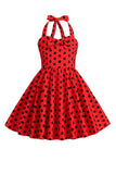 Robe de fille vintage rouge à pois