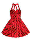 Robe de fille vintage rouge à pois