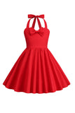 Robe de fille vintage rouge à licou avec nœud