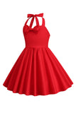 Robe de fille vintage rouge à licou avec nœud