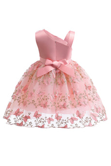 Une ligne robe rose bow filles avec des appliques