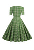 Charger l&#39;image dans la galerie, Robe à carreaux verts à manches courtes des années 1950 avec nœud papillon