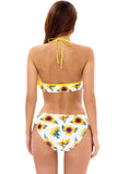 Halter One Piece Maillot de bain jaune imprimé avec volants