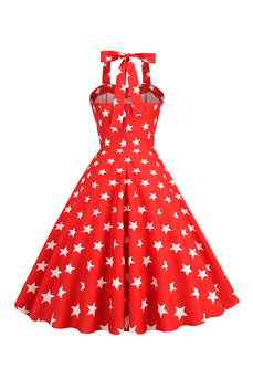 Robe rouge étoiles imprimées Halter années 1950