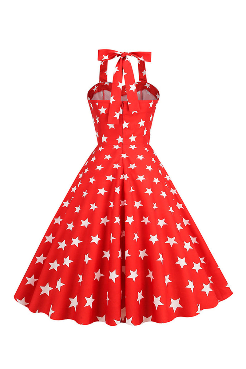 Charger l&#39;image dans la galerie, Robe rouge étoiles imprimées Halter années 1950