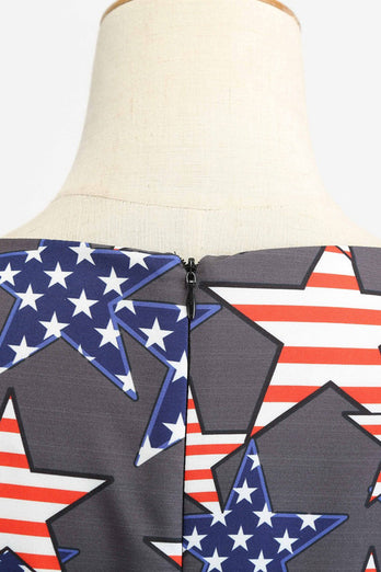 Black Cap Manches American Flag Imprimé Robe Vintage