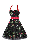 Hepburn Style Halter Tulle Black Printed 1950s Robe