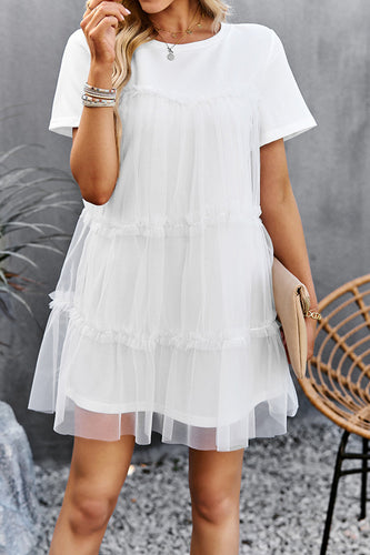 Tulle blanc manches courtes robe courte décontractée