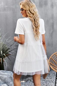 Tulle blanc manches courtes robe courte décontractée