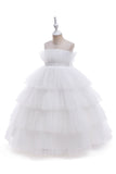 Tulle Rose Une Ligne Robe Fille Fleur avec Nœud