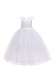 Robe de fille de fleur de désherbage blanche avec nœud