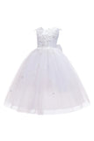 Robe de fille de fleur de désherbage blanche avec nœud