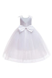 Robe de fille de fleur de désherbage blanche avec nœud