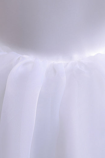 Tulle blanc Une ligne de fleur Robe de fille avec manches bouffantes