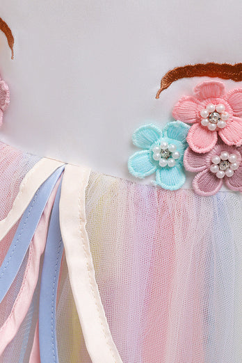 Robe de soirée de fille en tulle rose A Line avec fleurs 3D