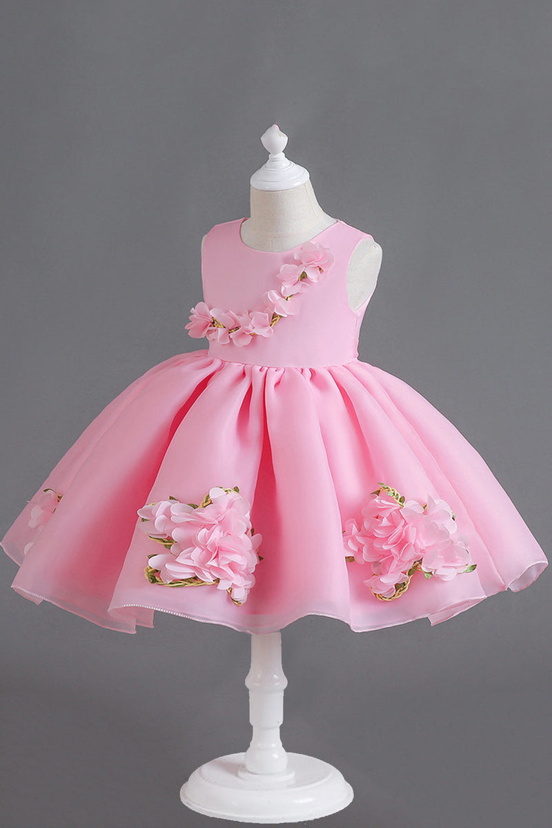 Charger l&#39;image dans la galerie, Robe de fille fleur rose A Line avec fleurs 3D
