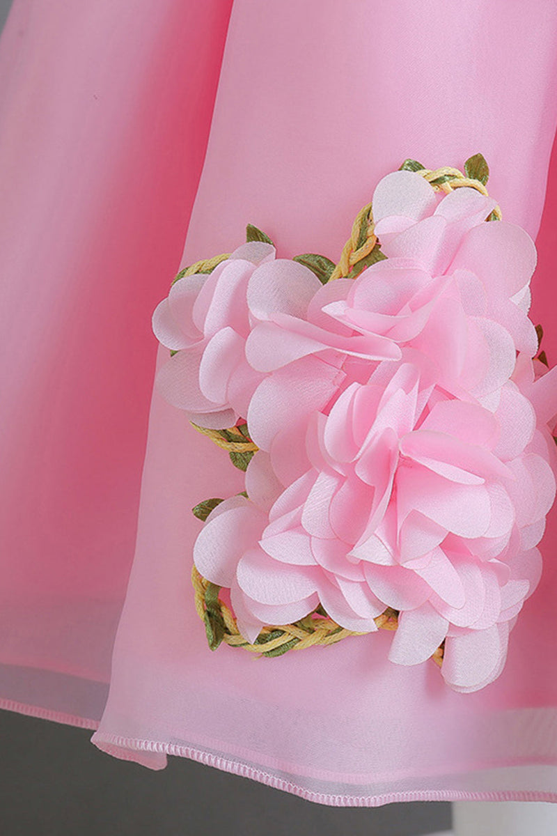 Charger l&#39;image dans la galerie, Robe de fille fleur rose A Line avec fleurs 3D