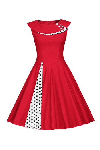 Robe rouge à pois des années 50 avec bouton