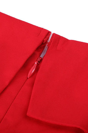 Robe rouge à pois des années 50 avec bouton