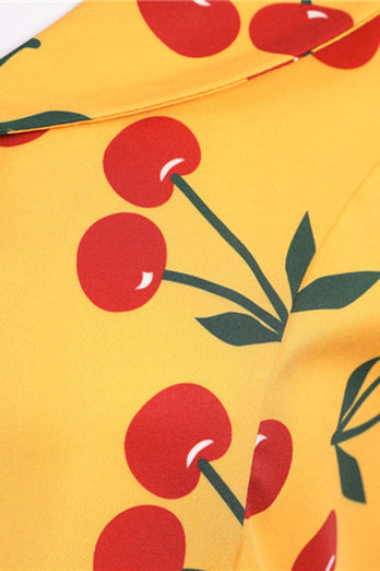 Robe vintage jaune imprimée sans manches