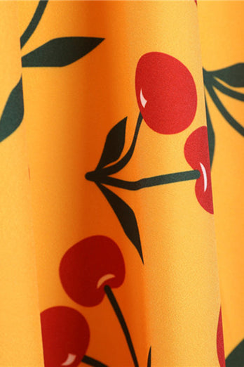 Robe vintage jaune imprimée sans manches