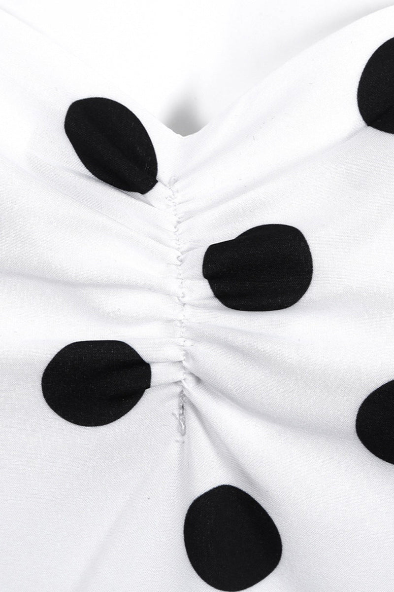 Charger l&#39;image dans la galerie, Robe vintage blanche à pois avec manches courtes