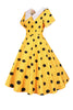 Charger l&#39;image dans la galerie, Robe vintage jaune à pois avec manches courtes