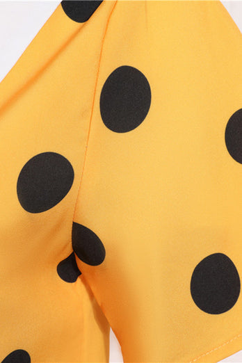 Robe vintage jaune à pois avec manches courtes