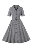 A-Line 3/4 Manches Gris 1950s Robe avec Poches