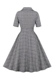 A-Line 3/4 Manches Gris 1950s Robe avec Poches