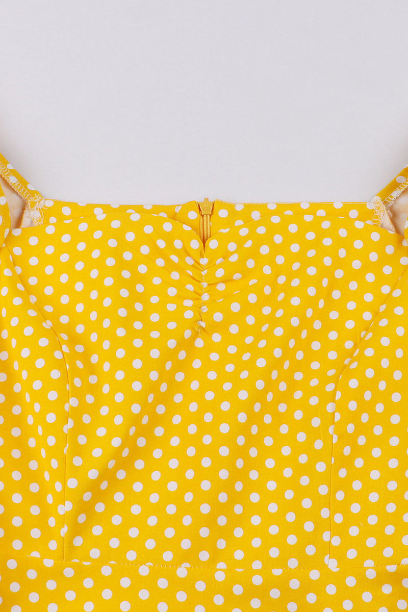 Charger l&#39;image dans la galerie, Robe vintage à col carré à pois jaunes