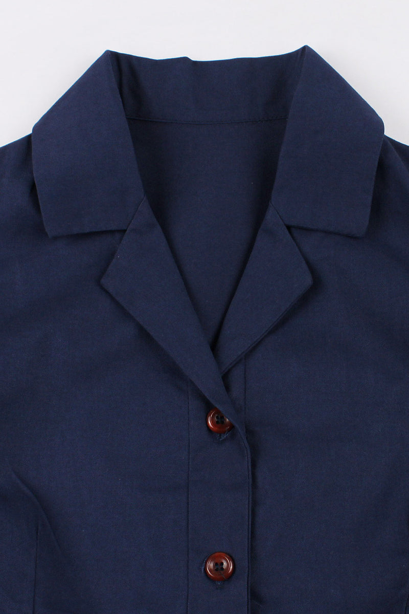 Charger l&#39;image dans la galerie, Navy Short Sleeves Button 1950s Robe