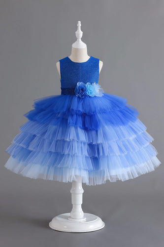 Robes pour filles bleu roi bleu A sans manches avec fleurs 3D