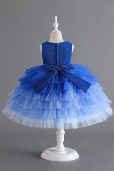 Robes pour filles bleu roi bleu A sans manches avec fleurs 3D