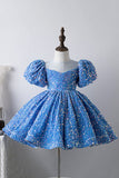 Bleu A Ligne Puff Manches Paillettes Robes Filles