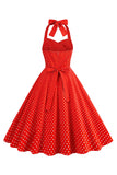 Robe licou rouge à pois des années 50