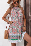 Robe d’été courte Halter Boho imprimée rose