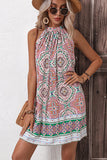 Robe d’été courte Halter Boho imprimée rose