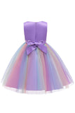 Robe pour fille violette scintillante à col bateau