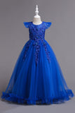 Robe de fille jaune à col bateau en tulle avec Appliques