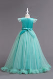 Robe de fille jaune à col bateau en tulle avec Appliques