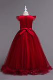 Robe de fille jaune à col bateau en tulle avec Appliques