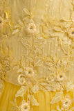 Robe de fille jaune à col bateau en tulle avec Appliques