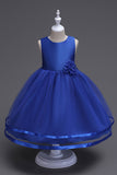 Col bateau Robe de fille blanche en tulle avec arc