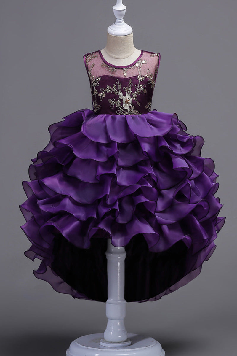 Charger l&#39;image dans la galerie, Haut Col rond Sans manches Sans manches Robes de soirée pour filles violettes