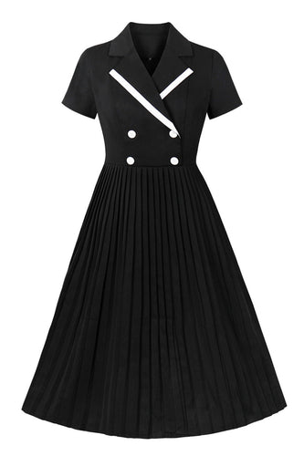 Col V noir Une ligne Robe des années 50 à manches courtes