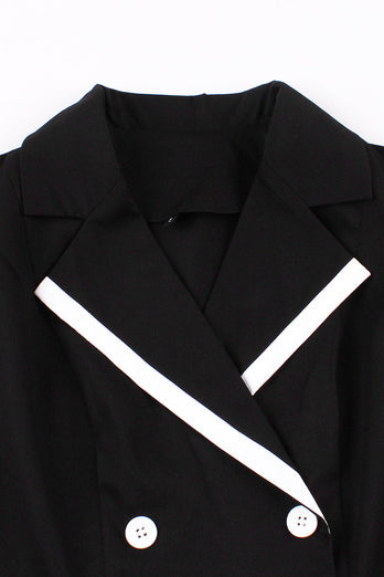 Col V noir Une ligne Robe des années 50 à manches courtes