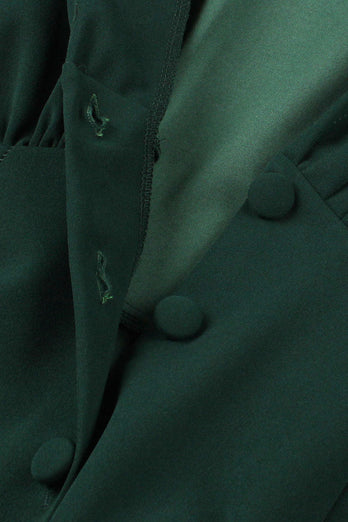 Robe verte à col V profond des années 50 à manches courtes
